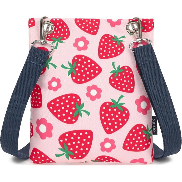 Women's Crossbody Purse Strawberry Print Zipper Pocket Adjustable Strap - Picture 5 of 9